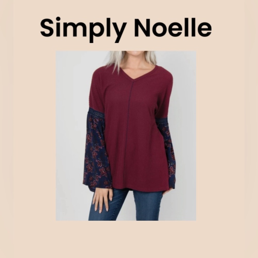 Simply Noelle Burgundy and Navy Women's Top Size S/M (8-10)